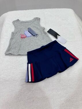 Girl’s Adidad Navy Skort with Grey Graphic Tank Top